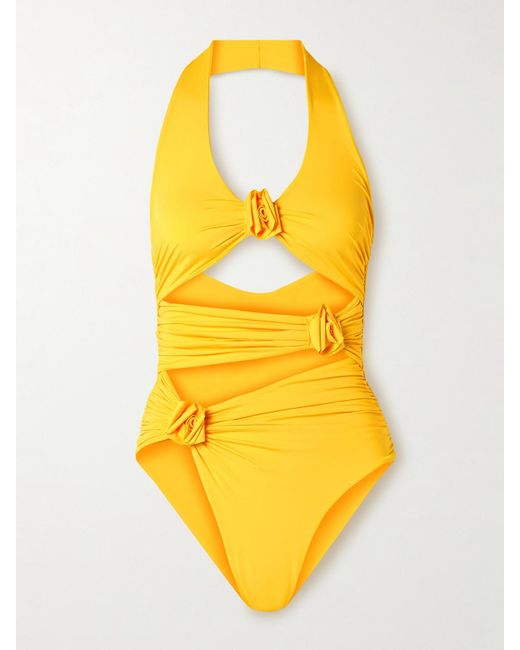 Maygel Coronel Yellow Cipria Badeanzug Mit Cut-Outs, Raffungen Und Applikationen
