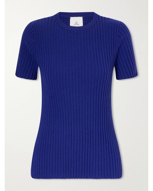 The Elder Statesman Blue Superlight Ellie Ribbed Cashmere Knitted Sweater