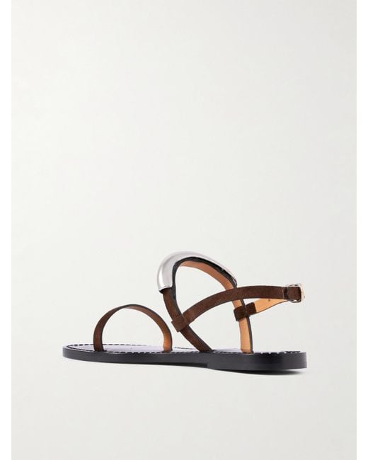 Amanu White The Ghana Embellished Leather Slingback Sandals
