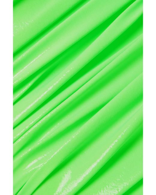 Sergio Hudson Green Strapless Ruched Neon Coated Stretch-Jersey Midi Dress