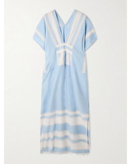 Robe Longue En Coton Mélangé À Rayures Gasira Lemlem en coloris Blue
