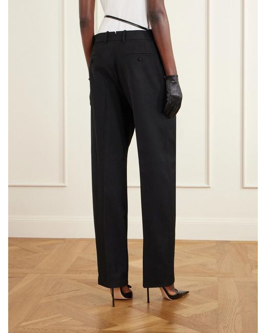Tom Ford Black Belted Grain De Poudre Wool Wide-Leg Pants