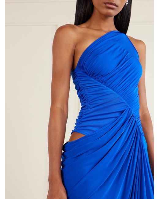 Alex Perry Blue One-Shoulder Gathered Mesh And Jersey Gown