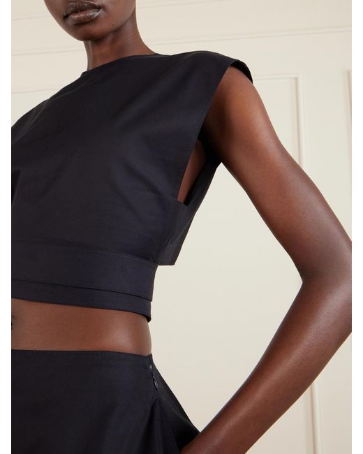 Alaïa Blue Belted Cropped Cotton-Gabardine Top