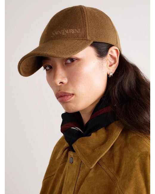 Saint Laurent Brown Embroidered Brushed-Cashmere Baseball Cap