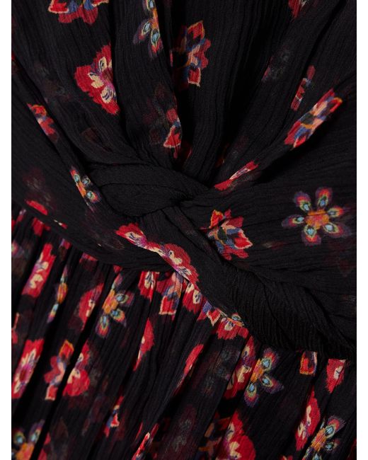 Saloni Red Blythe-B Knotted Floral-Print Crinkled Silk-Blend Chiffon Gown