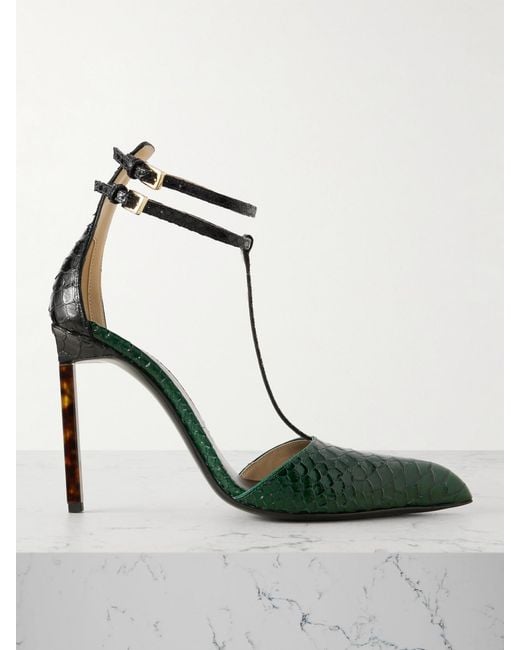 Tom Ford Green Printed Python T Strap 105 Pump