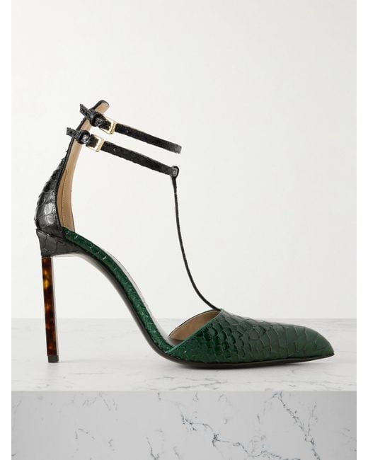 Tom Ford Green Pumps Aus Leder Mit Schlangeneffekt
