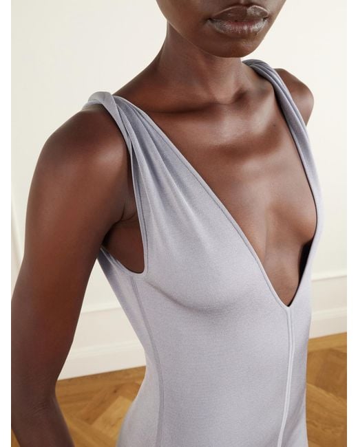 Galvan White Twisted Tyra Stretch-Knit Midi Dress