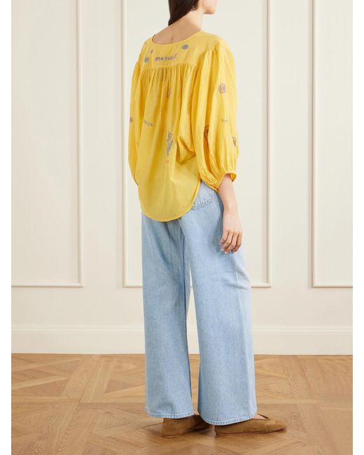Mother Yellow The Breeze Embroidered Cotton-Blend Voile Blouse