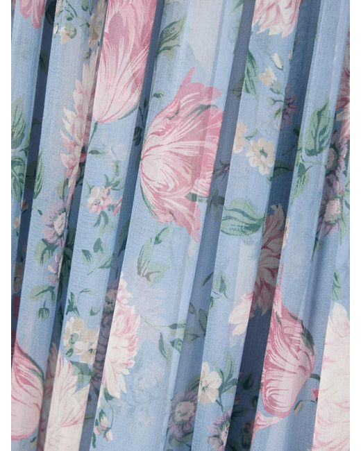 Chloé Blue Maxikleid Aus Seide Mit Blumenprint Und Raffungen