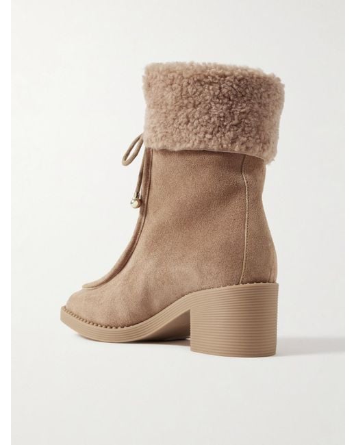 Jimmy Choo Brown Hali 60 Shearling-Trimmed Suede Ankle Boots
