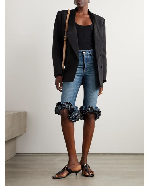 Coperni Blue Verkürzte, Hoch Sitzende Jeans Mit Schmalem Bein, Rüschen Und Reißverschlüssen