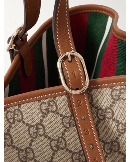 Gucci Natural Gg Emblem Leather-Trimmed Printed Coated-Canvas Tote