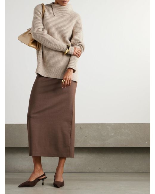Loulou de Saison Brown Samos Wool-Blend Twill Midi Skirt