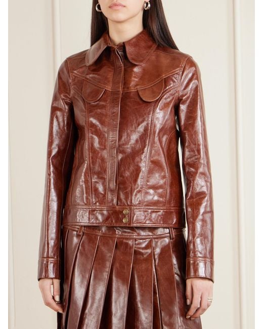 Tolu Coker Brown Paneled Glossed-Leather Jacket