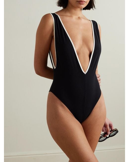 Lisa Marie Fernandez Black Net Sustain Zweifarbiger Badeanzug Aus Stretch-Crêpe