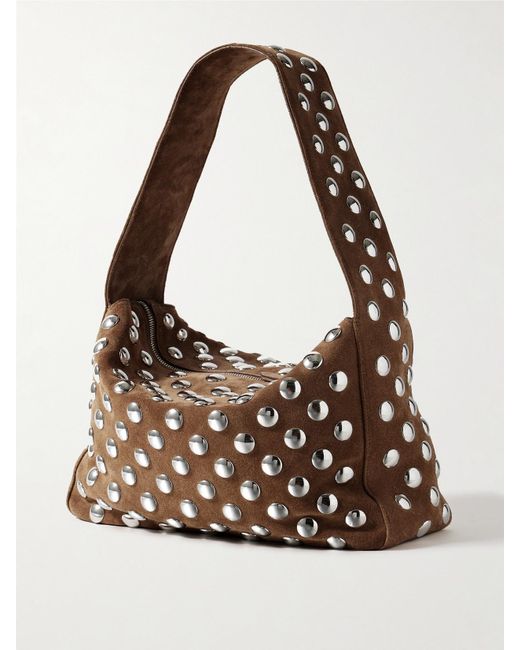 Sac Porté Épaule En Daim À Clous Elena Medium Khaite en coloris Brown