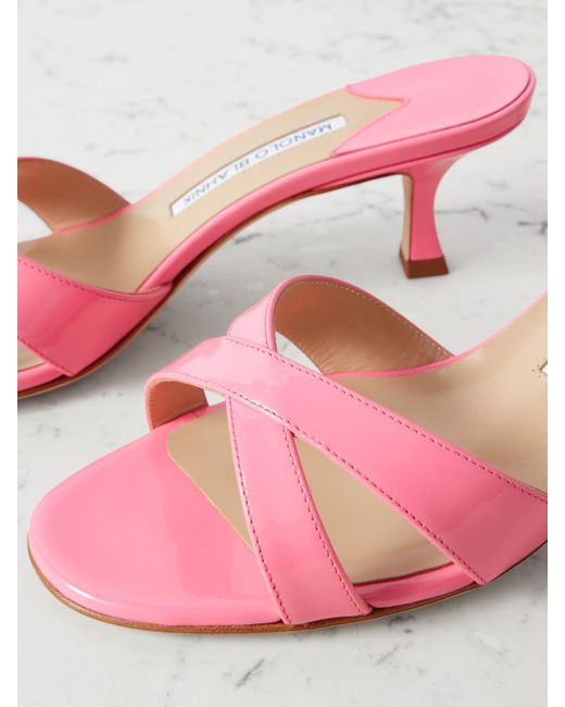 Manolo Blahnik Pink Callamu 50 Patent-Leather Mules