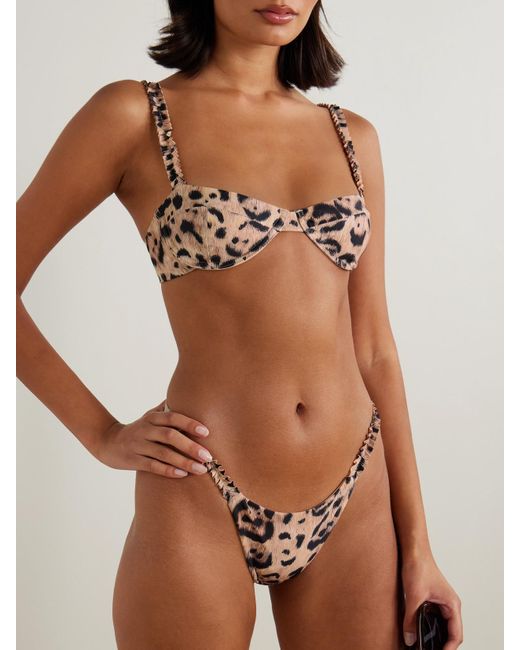 Agua Bendita Natural Agraz Ruffled Leopard-Print Stretch Recycled Bikini Top