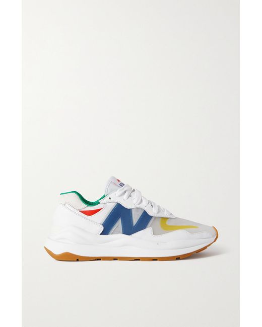 STAUD + New Balance 57/40 Leather And Mesh Sneakers in White | Lyst