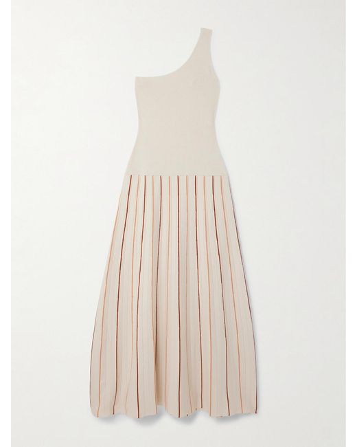 Escvdo Natural Manglar One-Shoulder Striped Organic Cotton Maxi Dress