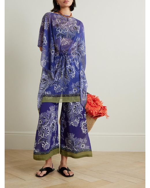 Etro Floral print Crepon Kaftan in Blue Lyst UK