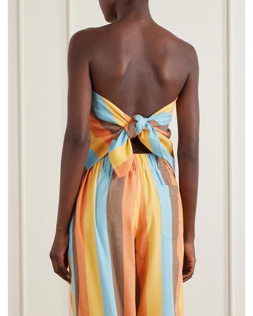 Marrakshi Life Orange The Triangle Strapless Striped Cotton-Blend Top