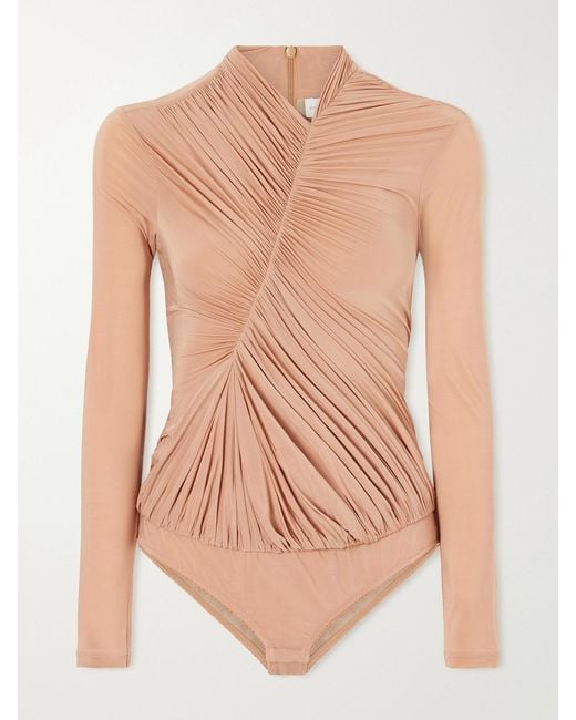 Stella McCartney Pink Draped Crepe-Jersey Bodysuit