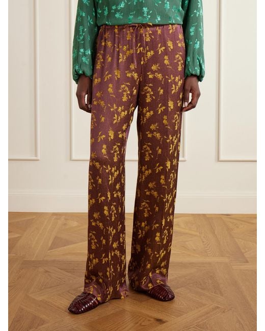 Dries Van Noten Brown Floral-Jacquard Satin Wide-Leg Pants