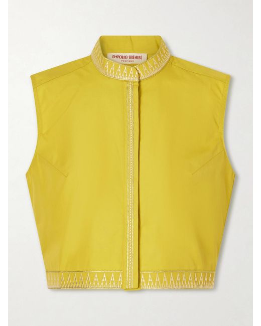 Emporio Sirenuse Yellow Andorra Papyrus Embroidered Cotton-Blend Top