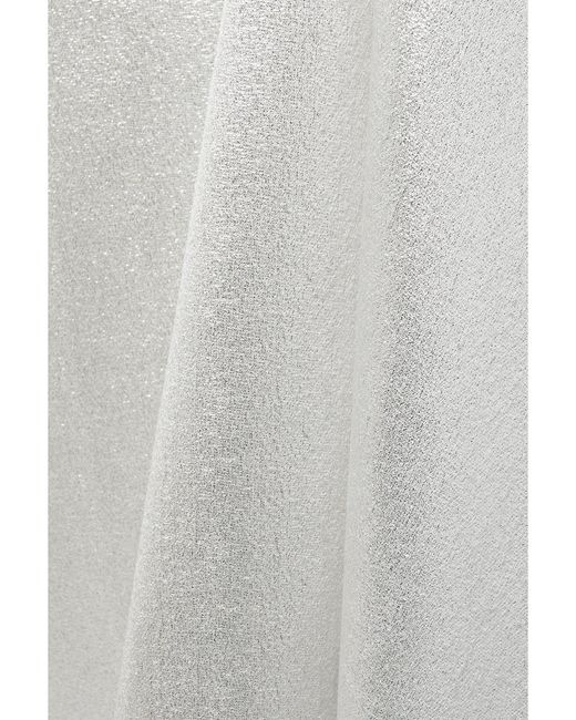 Reem Acra Gray One-Shoulder Cotton-Blend Lamé Gown