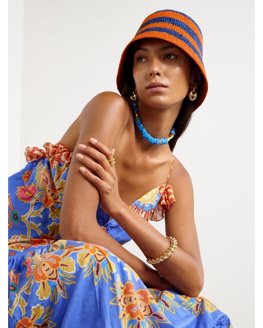 Etro Blue Striped Raffia Bucket Hat