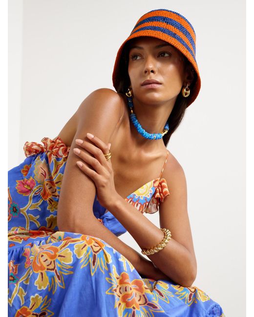 Etro Blue Striped Raffia Bucket Hat