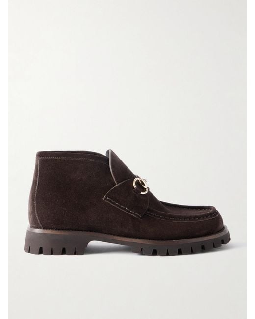 Gucci Brown Sylke Horsebit-Detailed Suede Ankle Boots