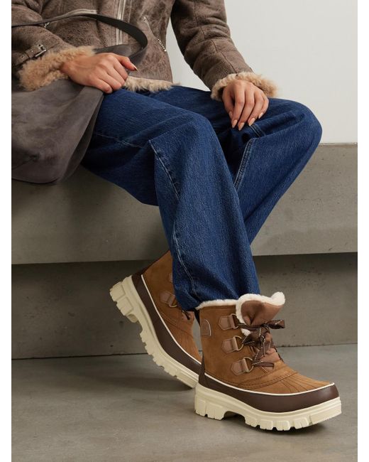 Sorel Brown Torino V Faux Shearling-Lined Leather-Trimmed Suede Boots