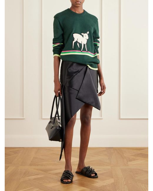 J.W. Anderson Green Sheep Embroidered Striped Cotton Sweater