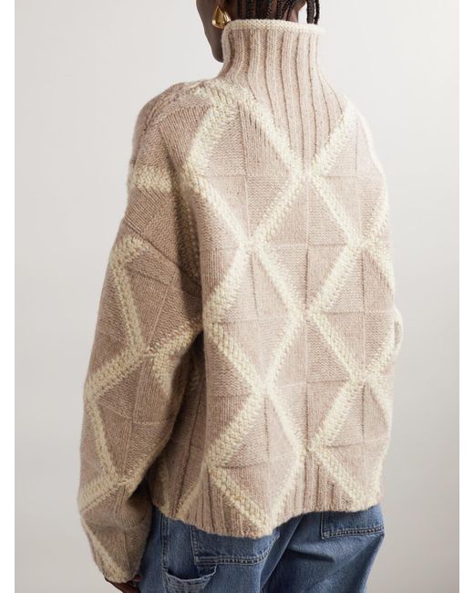 Bottega Veneta Natural Argyle Intarsia-Knit Wool Turtleneck Sweater