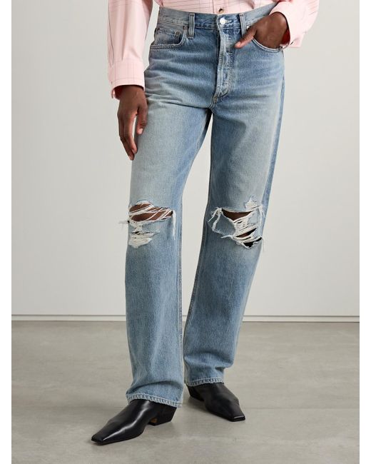 Agolde Blue Kelly Distressed High-Rise Straight-Leg Jeans