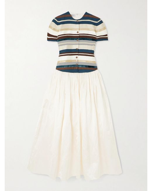 Abadia White Sadu Paneled Satin Midi Dress