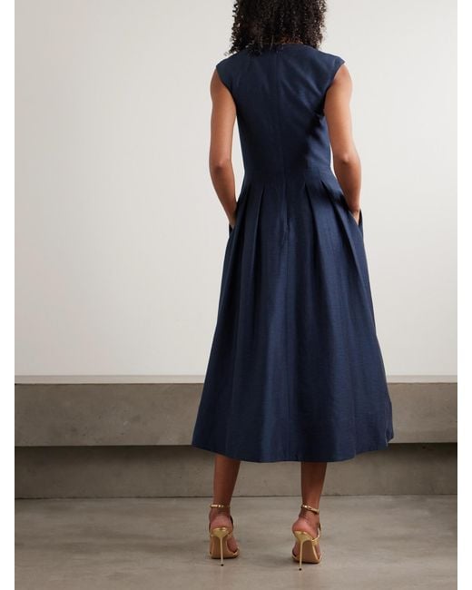 Rebecca Vallance Blue Serenity Embellished Pleated Lyocell-Blend Midi Dress