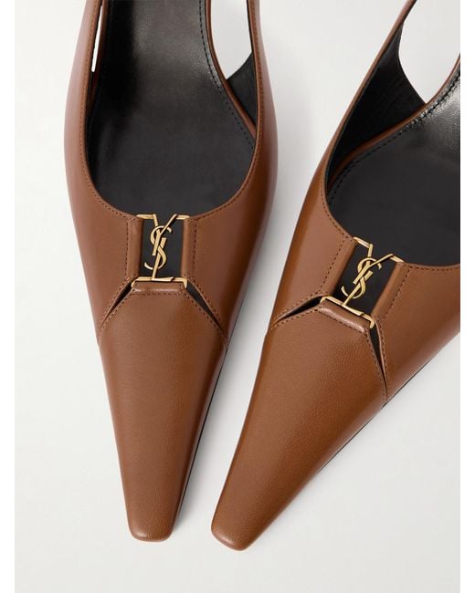 Saint Laurent White Babylone Logo-Embellished Leather Slingback Pumps