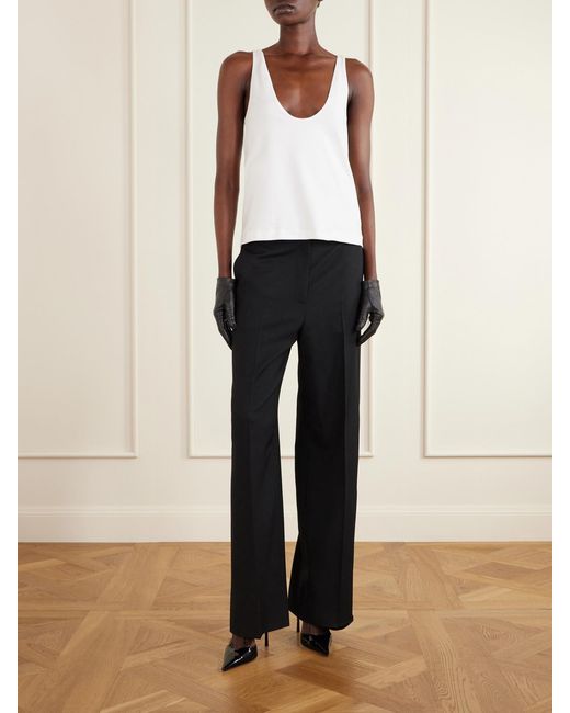 Tom Ford Black Belted Grain De Poudre Wool Wide-Leg Pants