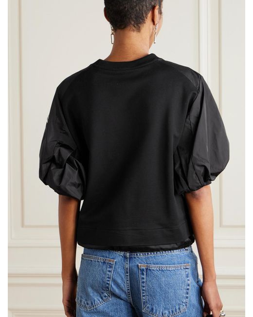 Moncler Black Oberteil Aus Baumwoll-Jersey Mit Shell-Besätzen Und Applikation