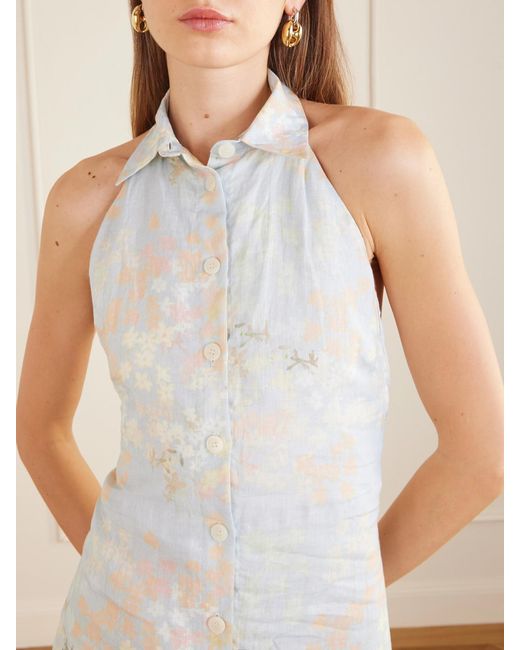 BERNADETTE White Cici Jasmin Floral-Print Linen Halterneck Midi Dress