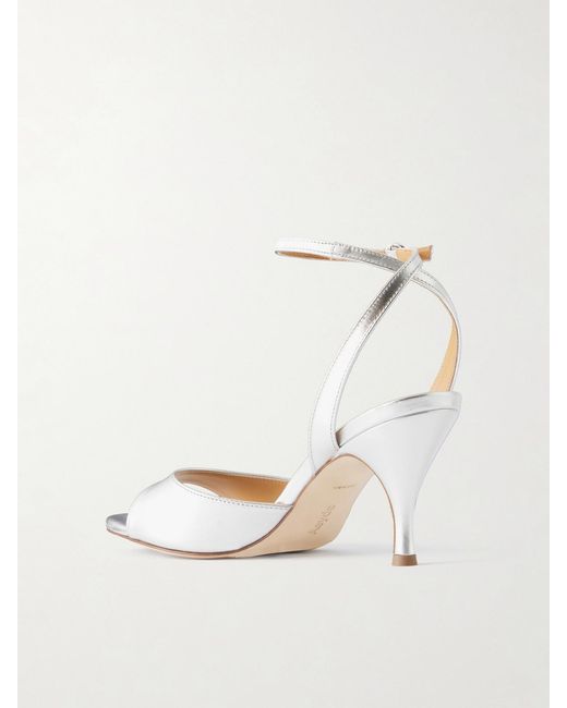 Aeyde White Jada 75 Metallic Leather Sandals