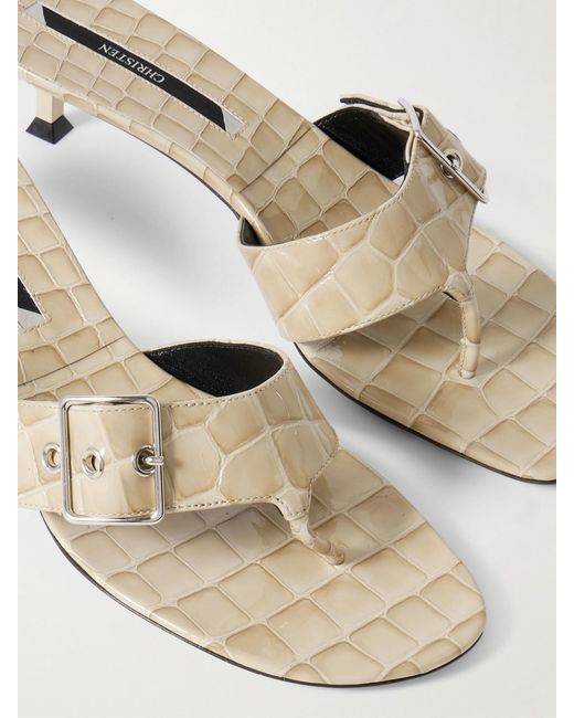 Christen Natural Helix Buckled Croc-Effect Patent-Leather Sandals