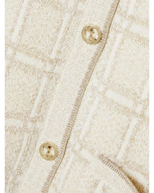 Gucci Natural Checked Metallic Jacquard-Knit Wool-Blend Cardigan