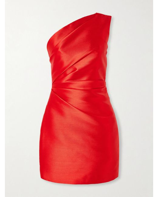 Solace London Red Nori Asymmetrisches Minikleid Aus Glänzendem Twill