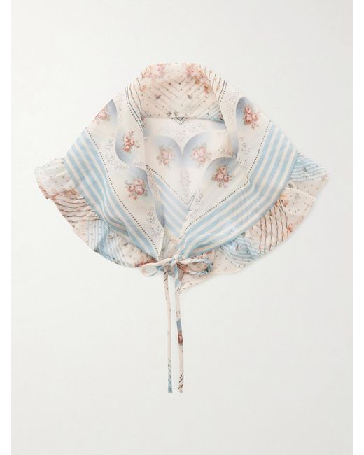 Anna Sui White Ruffled Printed Chiffon Headband